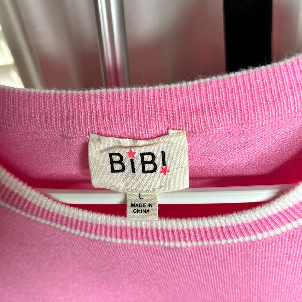 NEW BiBi Pink Ruffled Knit Contrast Sweater Top - Picture 8 of 9